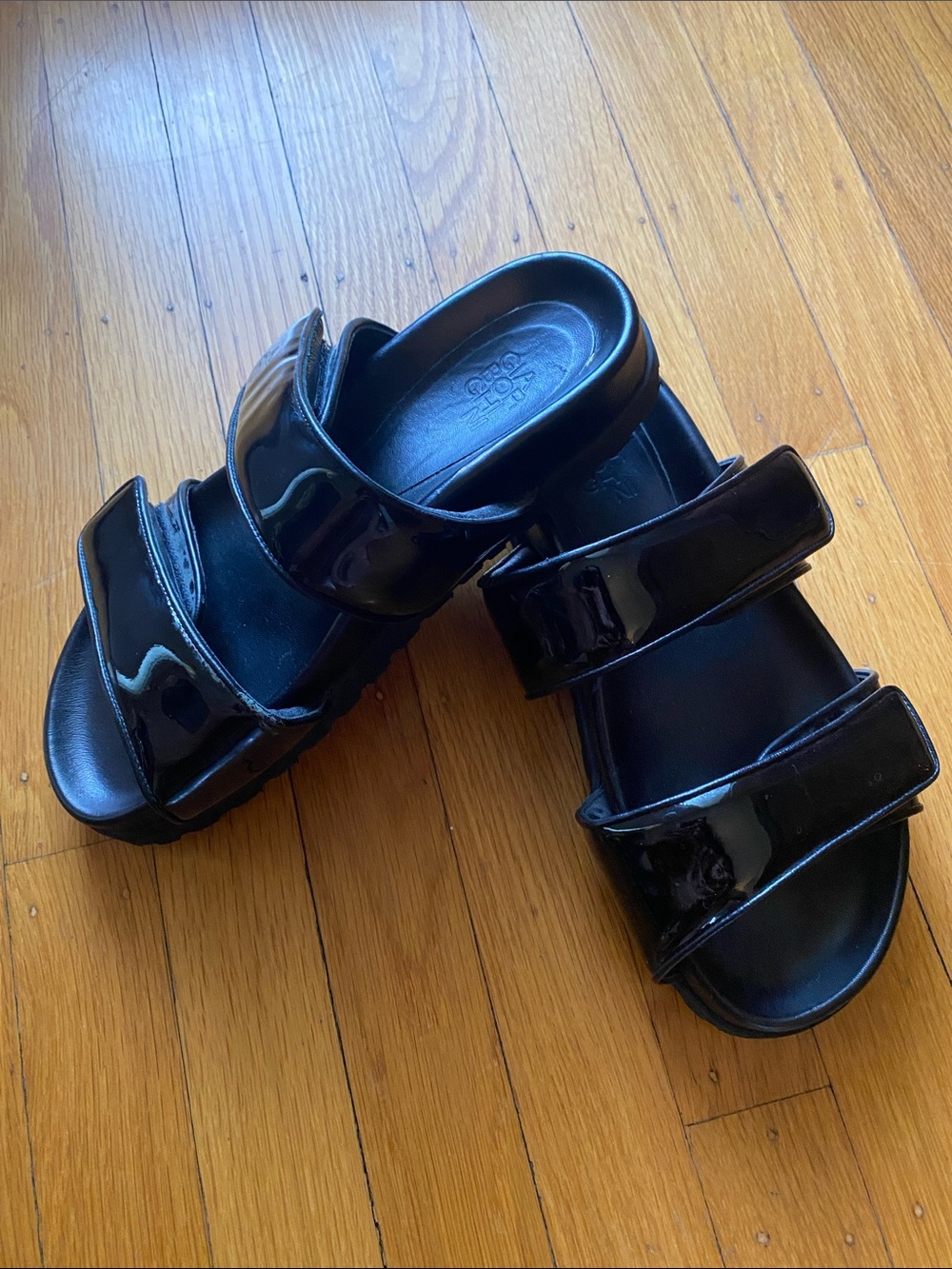 Gia Borghini Perni Black Patent Leather Lug Sole Slide Sandals Size 38 US 7 - Picture 3 of 13